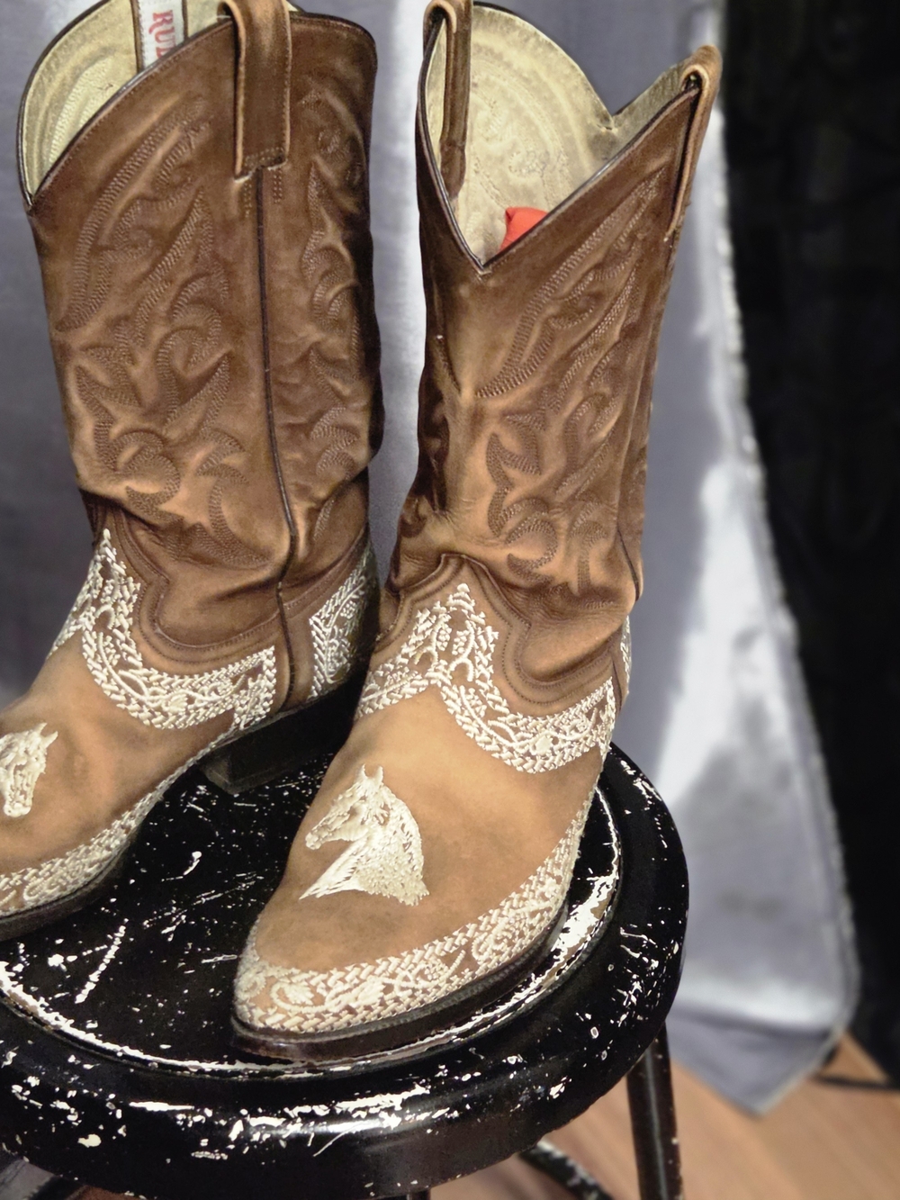 Vtg  RUDEL Brown Mens Leathe Embroidered Cowboy Western Boots Size 12